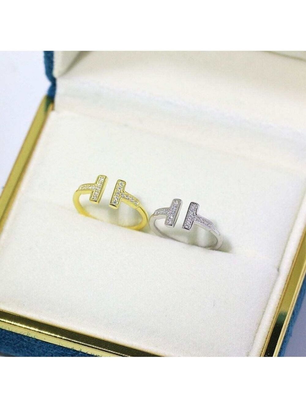 18k gold plated Sterling Silver T Shape ring - Picture 2 of 7